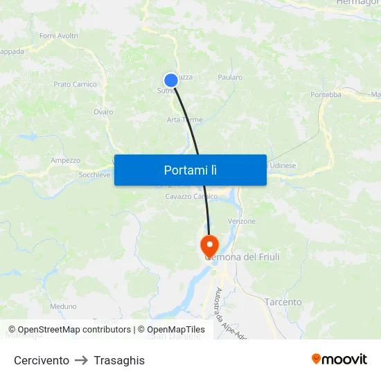 Cercivento to Trasaghis map