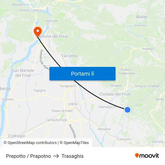 Prepotto / Prapotno to Trasaghis map