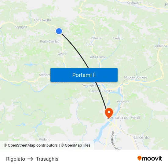 Rigolato to Trasaghis map