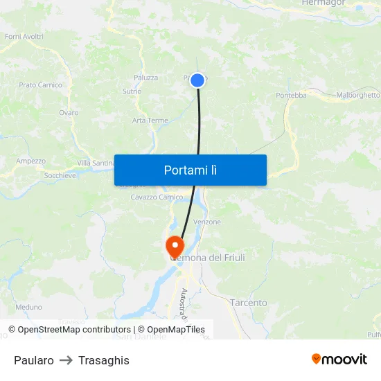 Paularo to Trasaghis map