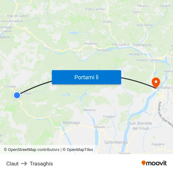 Claut to Trasaghis map