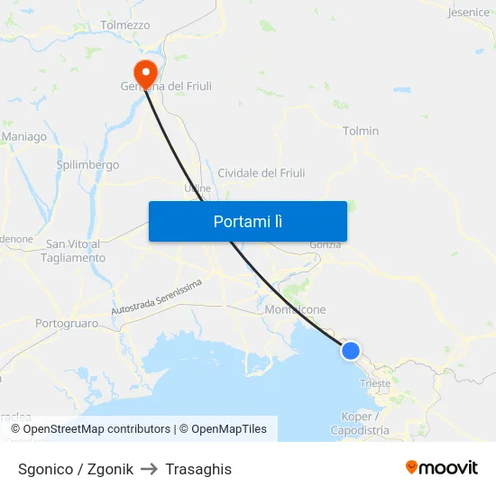 Sgonico / Zgonik to Trasaghis map