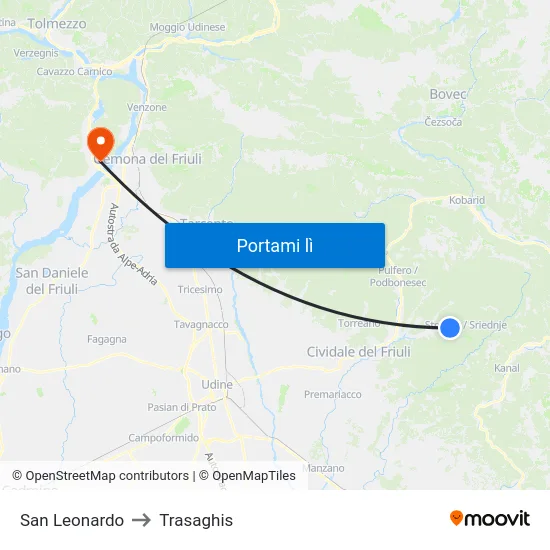 San Leonardo to Trasaghis map