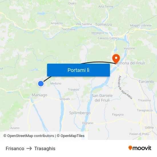 Frisanco to Trasaghis map
