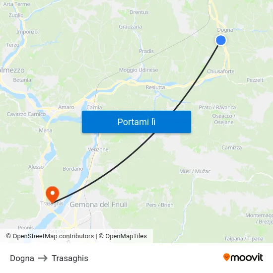 Dogna to Trasaghis map
