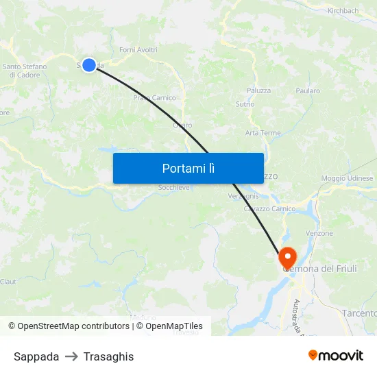 Sappada to Trasaghis map