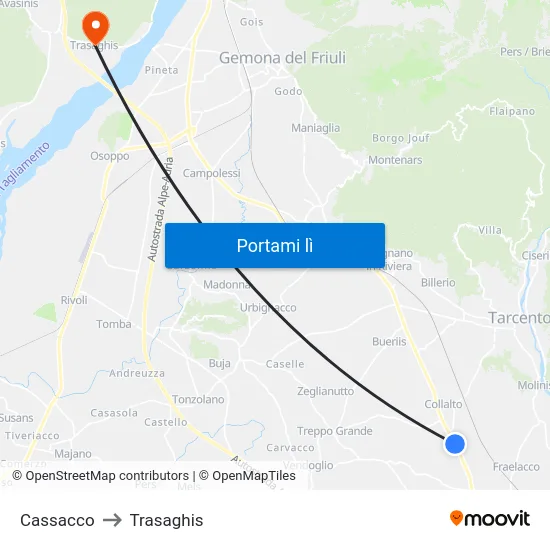 Cassacco to Trasaghis map