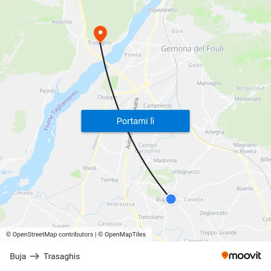 Buja to Trasaghis map