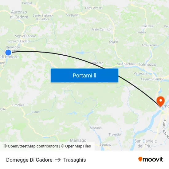 Domegge Di Cadore to Trasaghis map