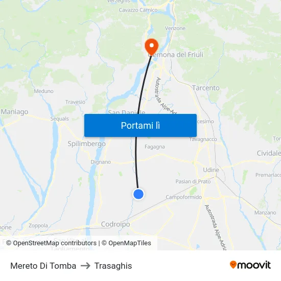 Mereto Di Tomba to Trasaghis map