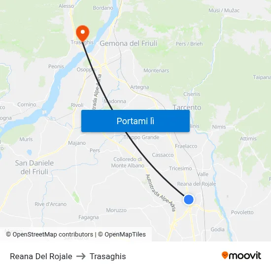 Reana Del Rojale to Trasaghis map