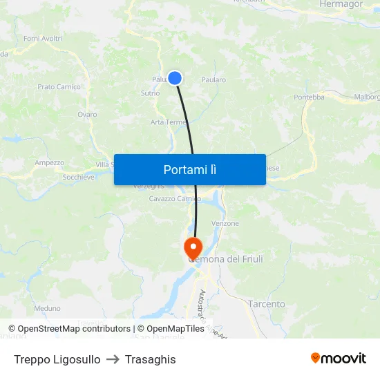 Treppo Ligosullo to Trasaghis map