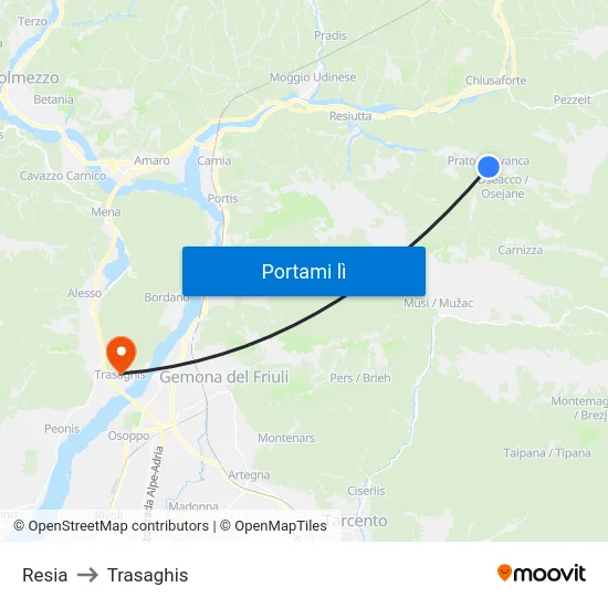 Resia to Trasaghis map