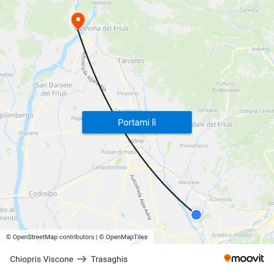 Chiopris Viscone to Trasaghis map