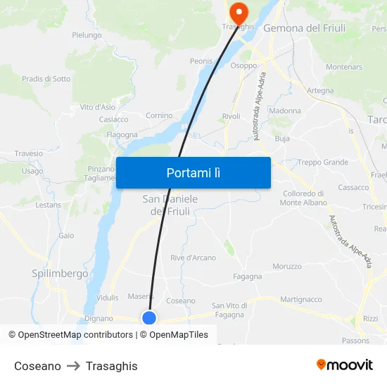 Coseano to Trasaghis map