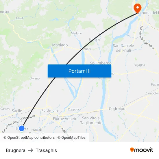 Brugnera to Trasaghis map
