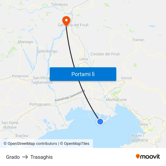 Grado to Trasaghis map