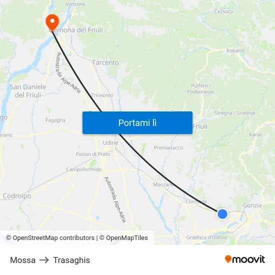Mossa to Trasaghis map