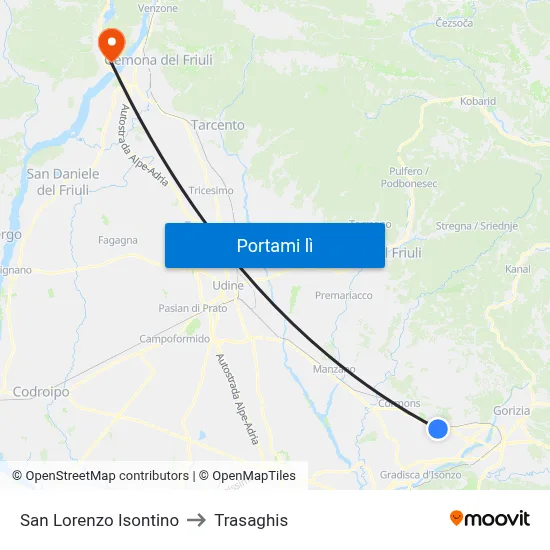San Lorenzo Isontino to Trasaghis map
