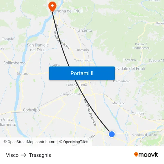 Visco to Trasaghis map