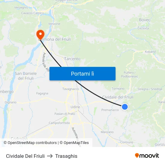 Cividale Del Friuli to Trasaghis map