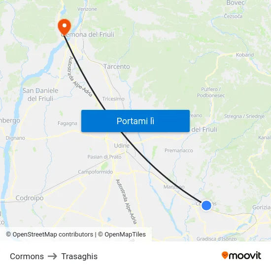 Cormons to Trasaghis map