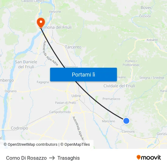 Corno Di Rosazzo to Trasaghis map