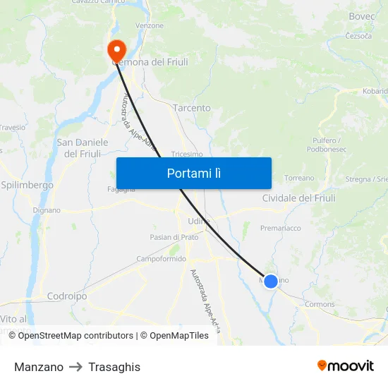 Manzano to Trasaghis map