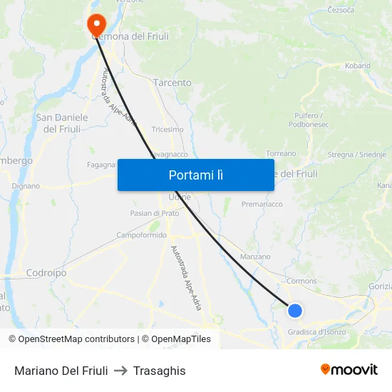 Mariano Del Friuli to Trasaghis map