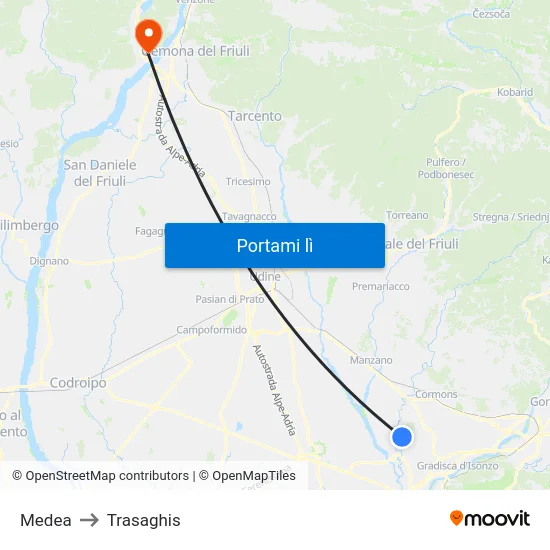 Medea to Trasaghis map