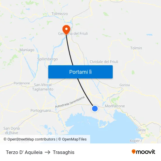 Terzo D' Aquileia to Trasaghis map