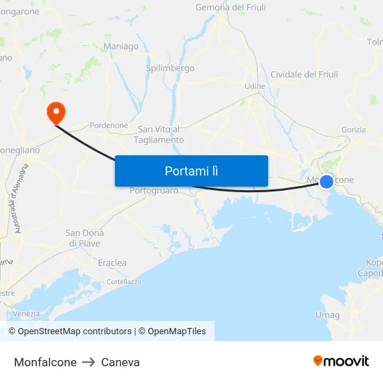 Monfalcone to Caneva map