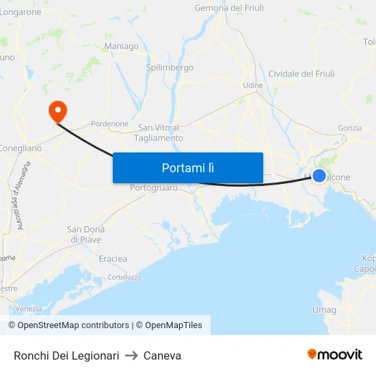 Ronchi Dei Legionari to Caneva map