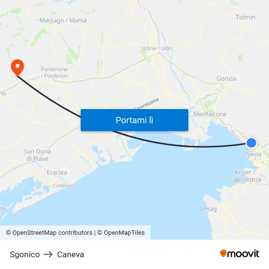 Sgonico to Caneva map