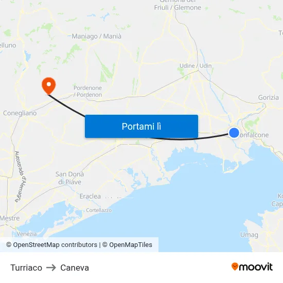 Turriaco to Caneva map