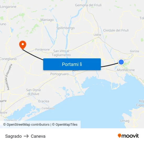 Sagrado to Caneva map