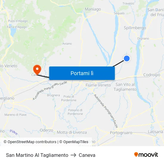 San Martino Al Tagliamento to Caneva map