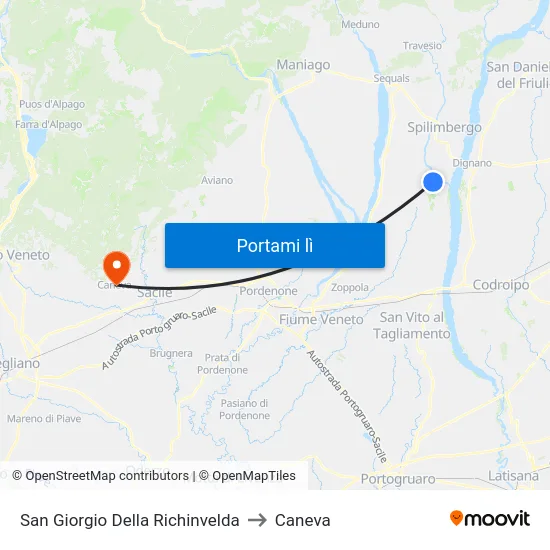San Giorgio Della Richinvelda to Caneva map