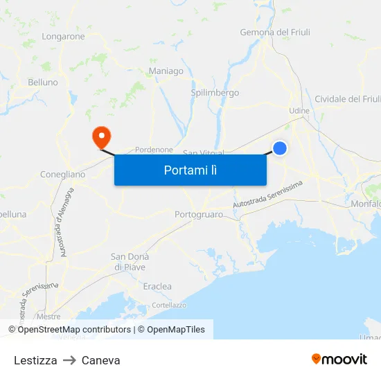 Lestizza to Caneva map