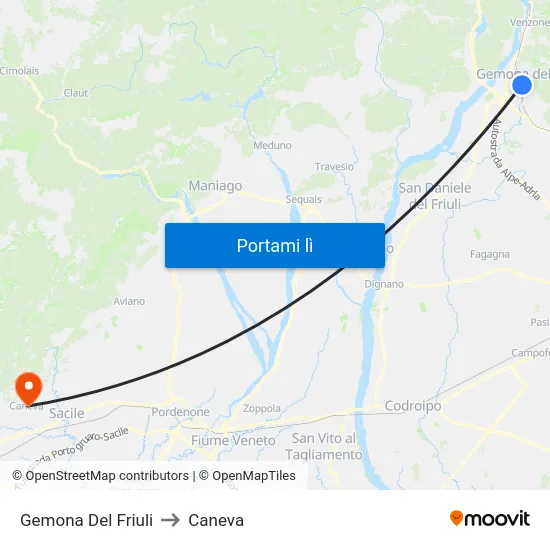 Gemona Del Friuli to Caneva map