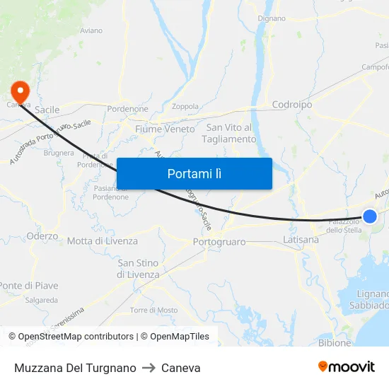 Muzzana Del Turgnano to Caneva map