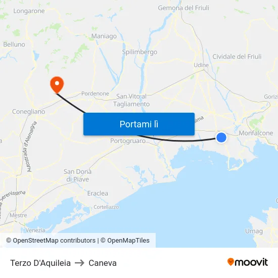 Terzo D'Aquileia to Caneva map