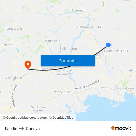 Faedis to Caneva map