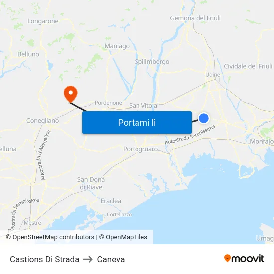 Castions Di Strada to Caneva map