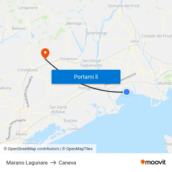 Marano Lagunare to Caneva map
