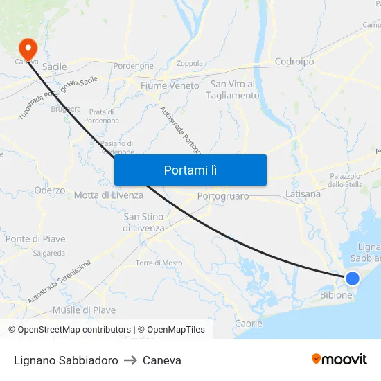 Lignano Sabbiadoro to Caneva map