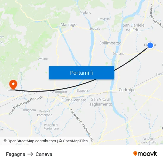 Fagagna to Caneva map