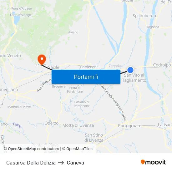 Casarsa Della Delizia to Caneva map