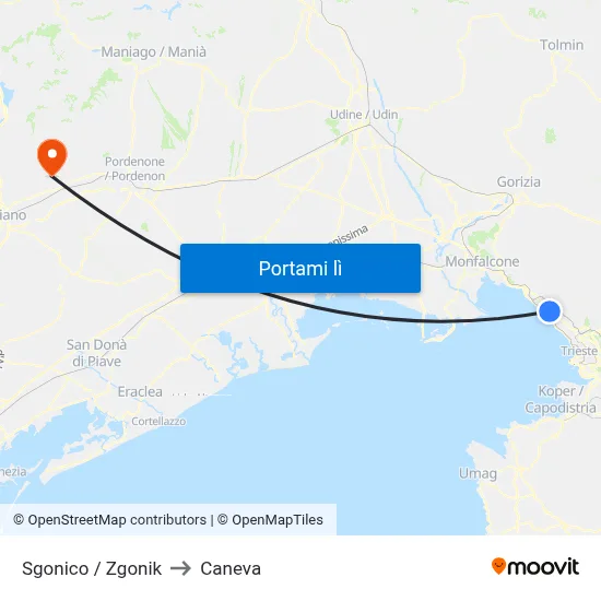 Sgonico / Zgonik to Caneva map