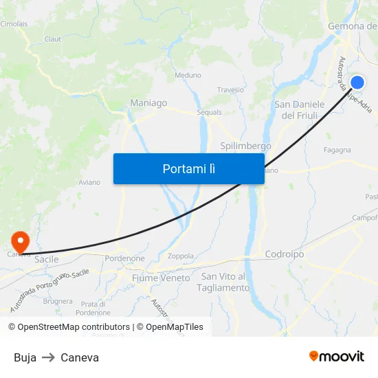 Buja to Caneva map